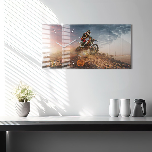 Glass wall clock rectangular Man on a motorcycle