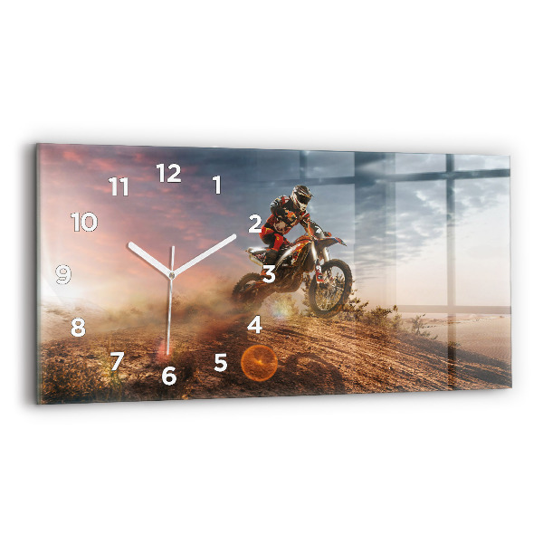 Glass wall clock rectangular Man on a motorcycle