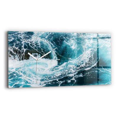 Glass wall clock rectangular Swirling foamy waves