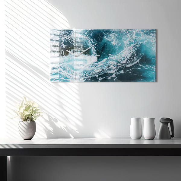 Glass wall clock rectangular Swirling foamy waves