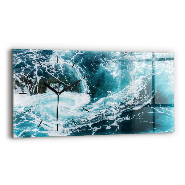 Glass wall clock rectangular Swirling foamy waves