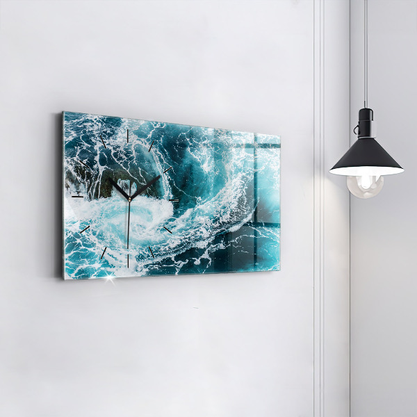Glass wall clock rectangular Swirling foamy waves
