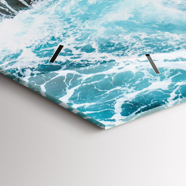 Glass wall clock rectangular Swirling foamy waves