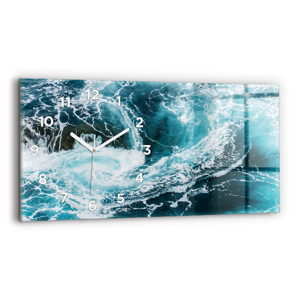 Glass wall clock rectangular Swirling foamy waves