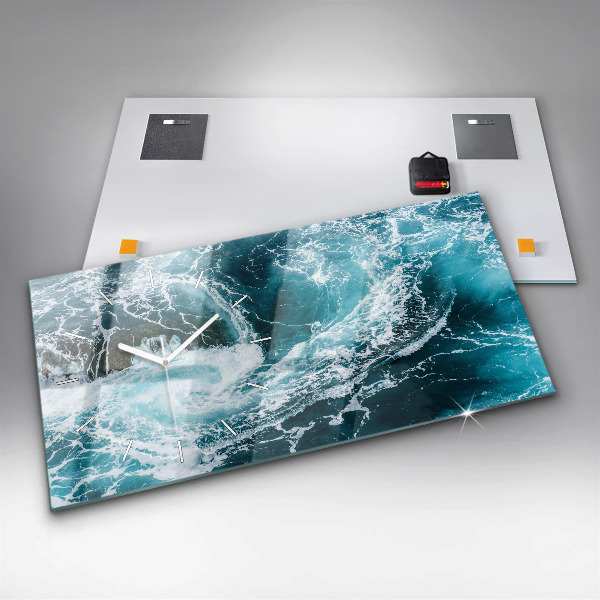 Glass wall clock rectangular Swirling foamy waves