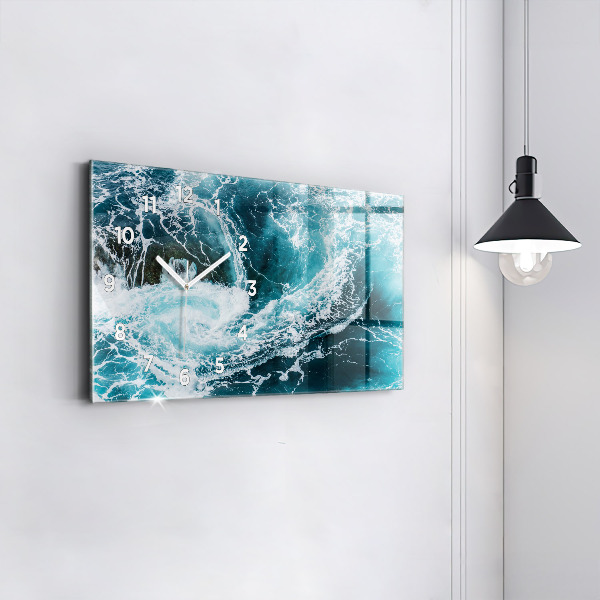Glass wall clock rectangular Swirling foamy waves