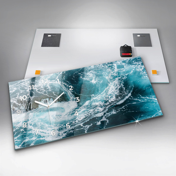 Glass wall clock rectangular Swirling foamy waves