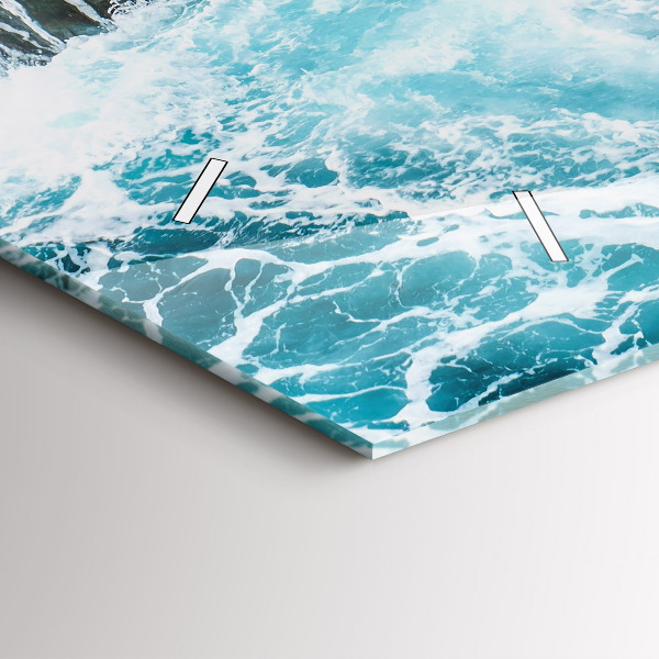 Glass wall clock rectangular Swirling foamy waves