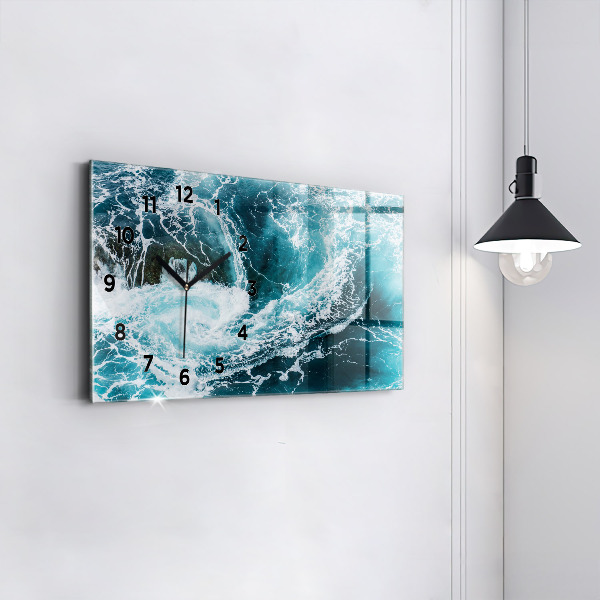 Glass wall clock rectangular Swirling foamy waves