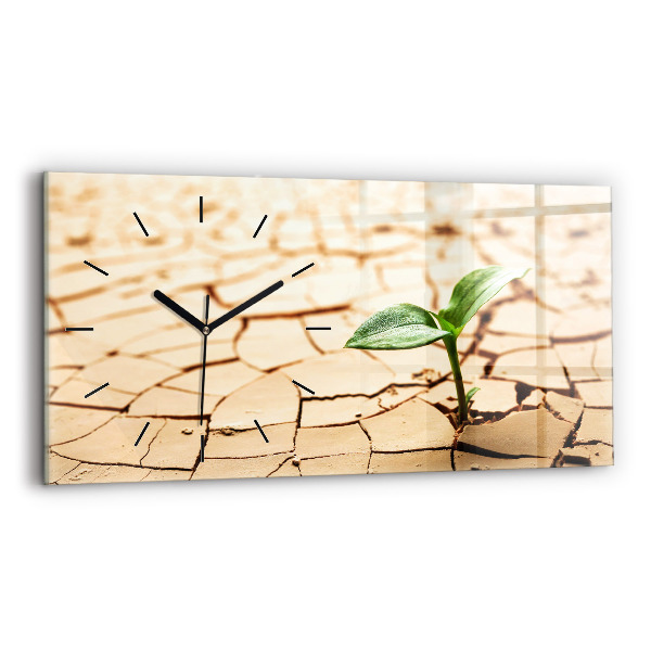 Glass wall clock rectangular A plant in dried-out soil