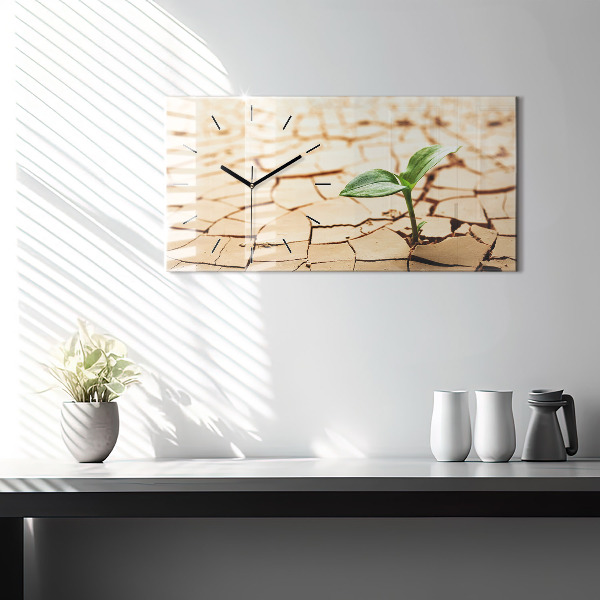 Glass wall clock rectangular A plant in dried-out soil