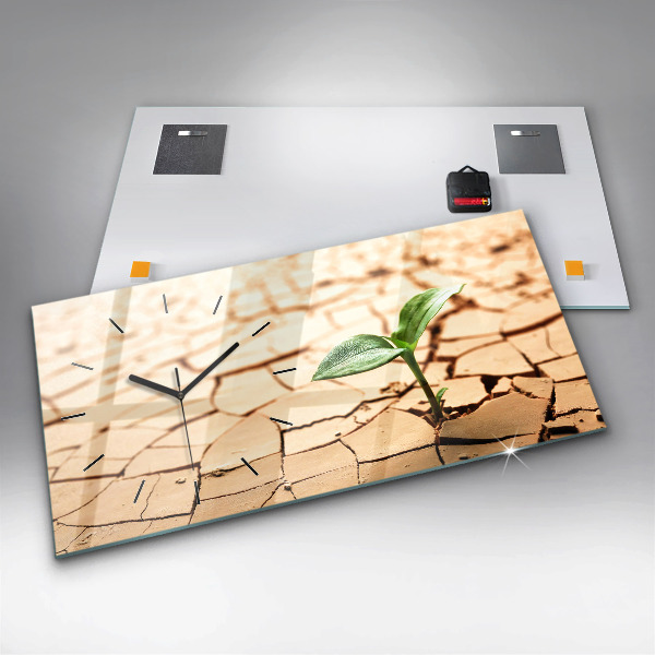 Glass wall clock rectangular A plant in dried-out soil
