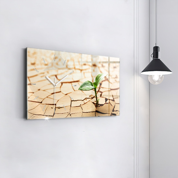 Glass wall clock rectangular A plant in dried-out soil