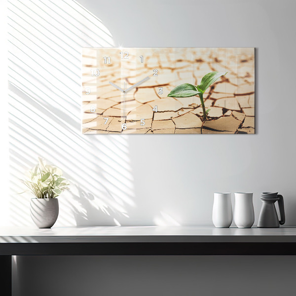 Glass wall clock rectangular A plant in dried-out soil