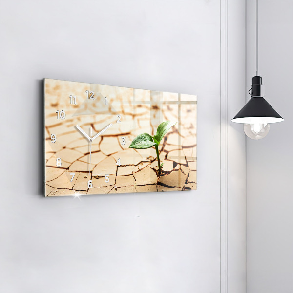 Glass wall clock rectangular A plant in dried-out soil