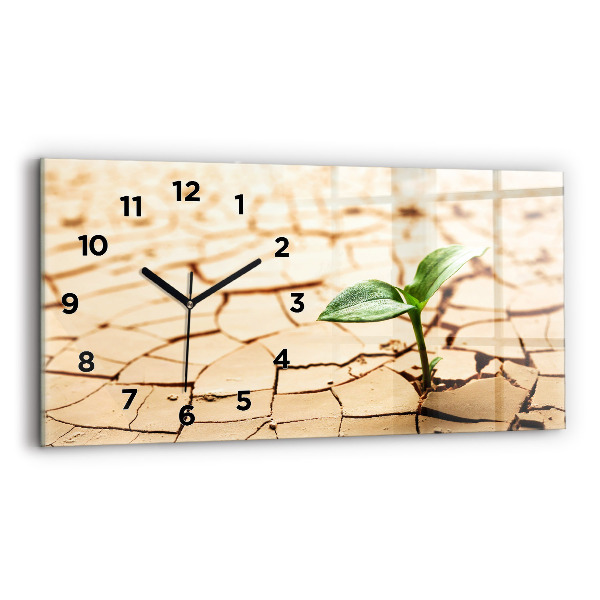 Glass wall clock rectangular A plant in dried-out soil