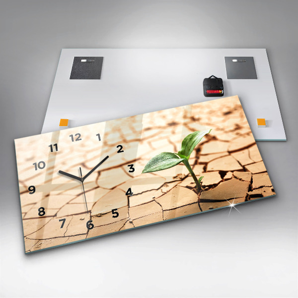 Glass wall clock rectangular A plant in dried-out soil