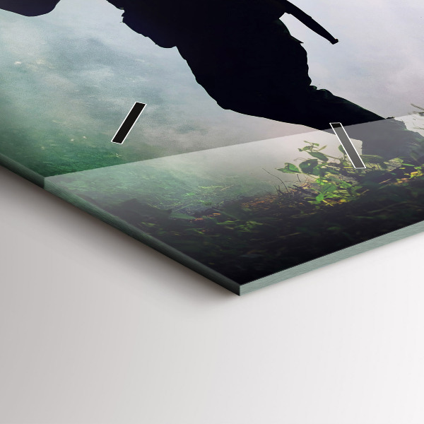 Glass wall clock rectangular Army in the forest soldiers