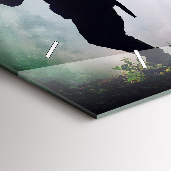 Glass wall clock rectangular Army in the forest soldiers