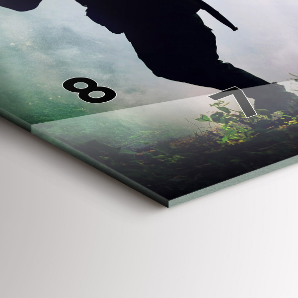 Glass wall clock rectangular Army in the forest soldiers