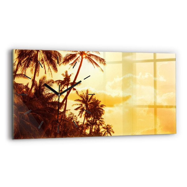 Glass wall clock rectangular Sunny palm trees