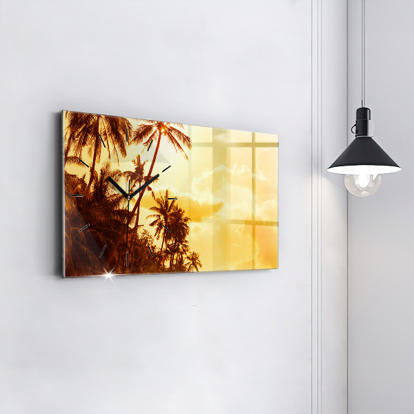 Glass wall clock rectangular Sunny palm trees