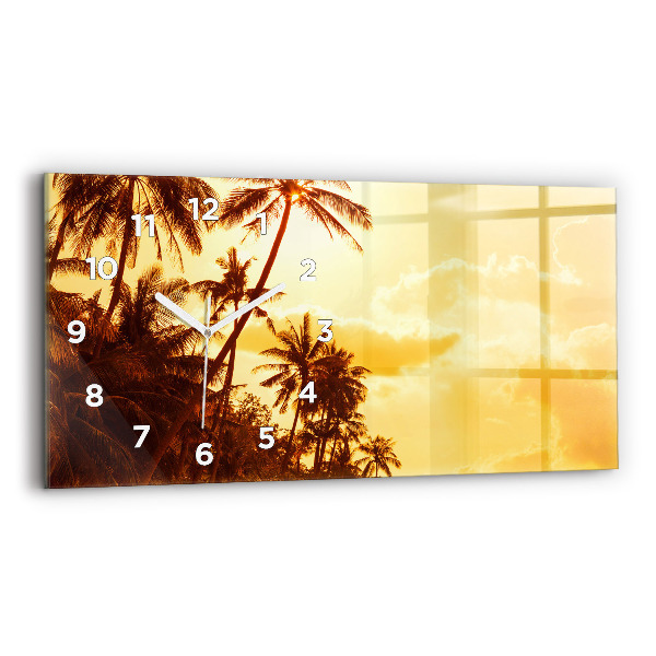 Glass wall clock rectangular Sunny palm trees