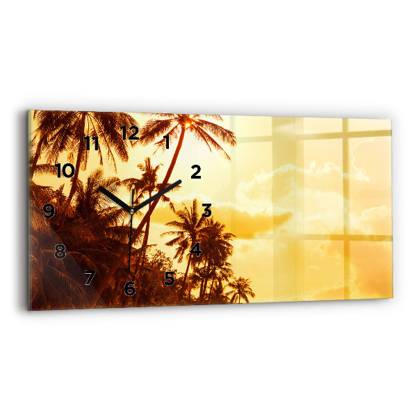 Glass wall clock rectangular Sunny palm trees
