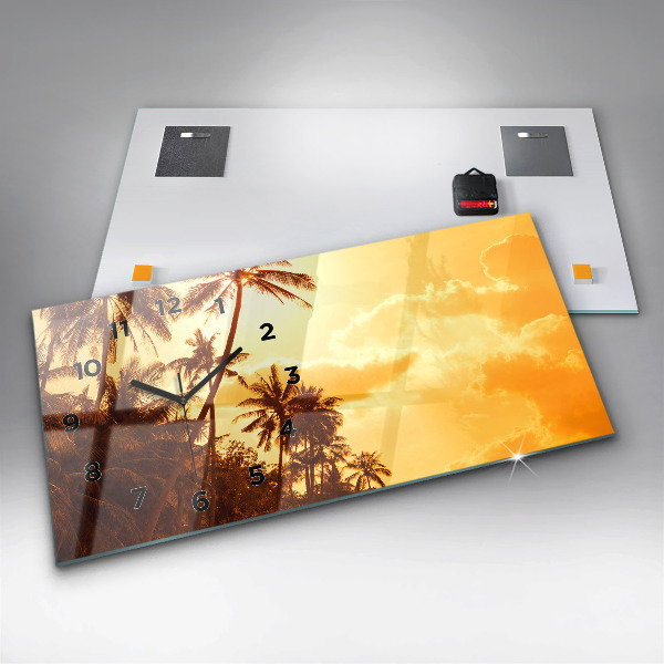 Glass wall clock rectangular Sunny palm trees