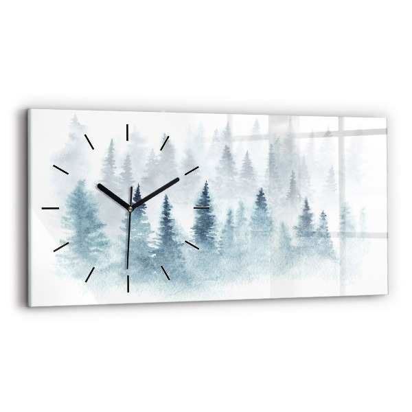 Glass wall clock rectangular Winter forest