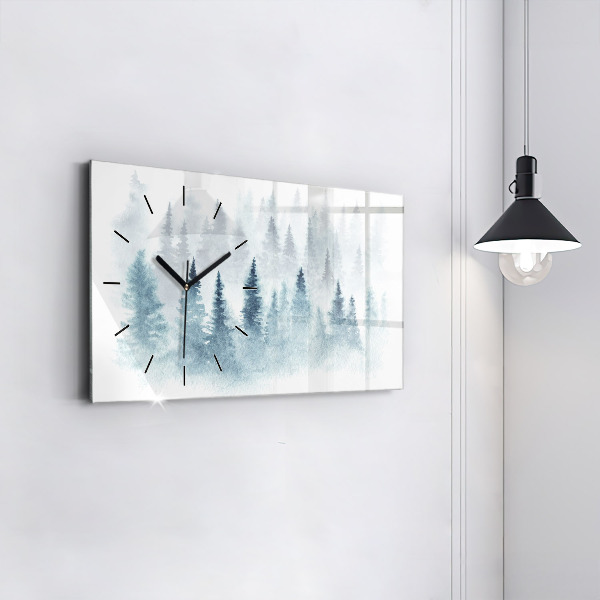 Glass wall clock rectangular Winter forest