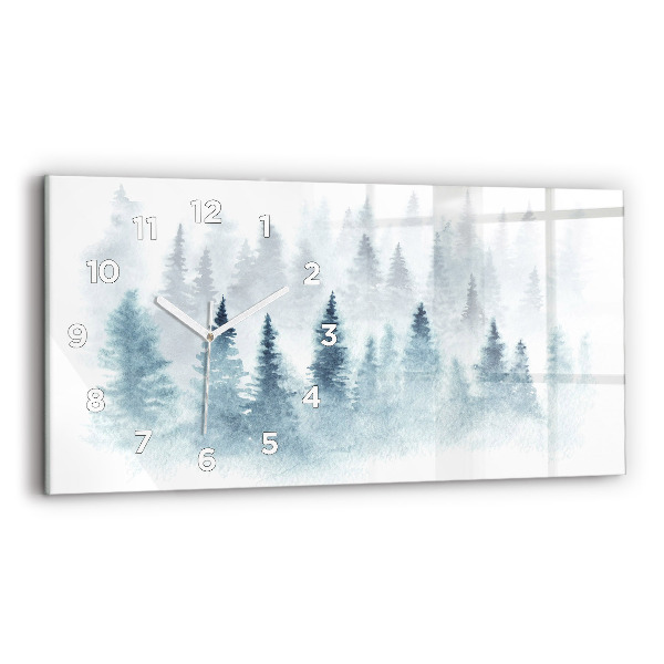 Glass wall clock rectangular Winter forest