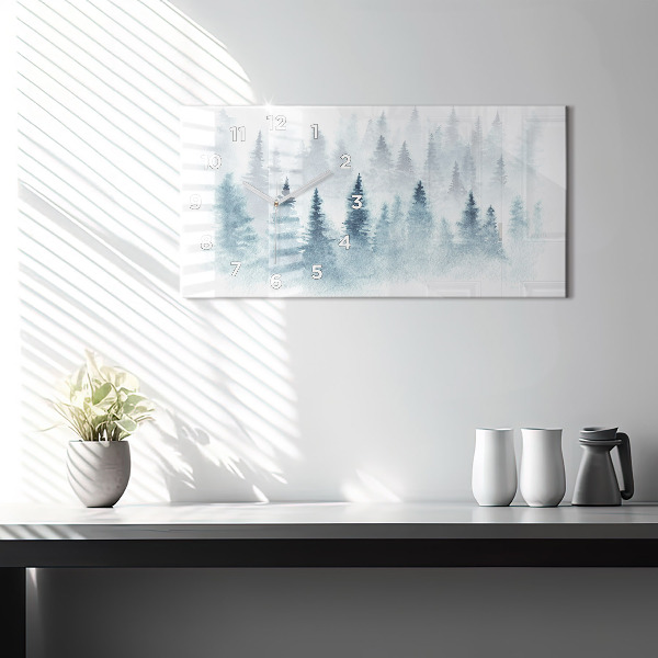 Glass wall clock rectangular Winter forest