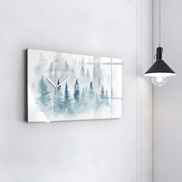 Glass wall clock rectangular Winter forest