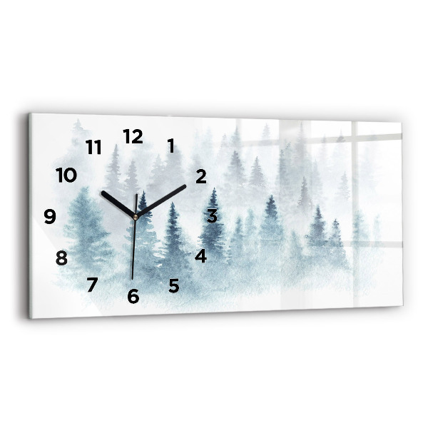 Glass wall clock rectangular Winter forest