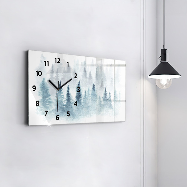 Glass wall clock rectangular Winter forest