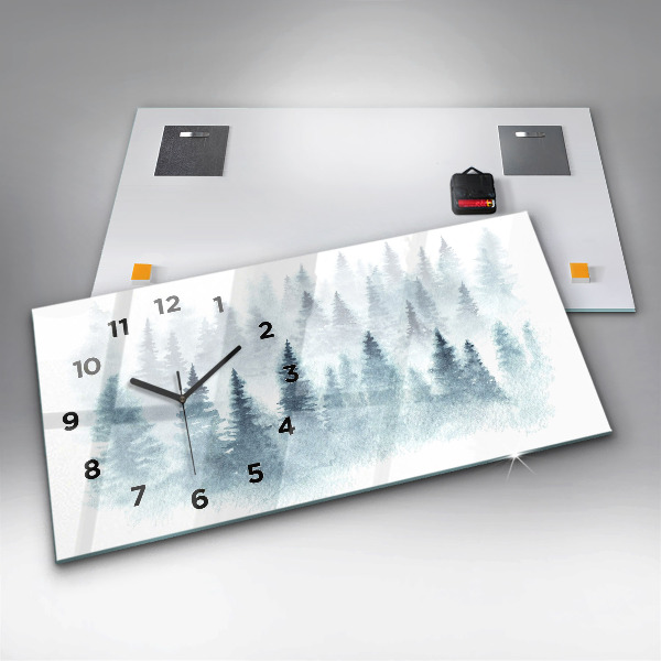Glass wall clock rectangular Winter forest
