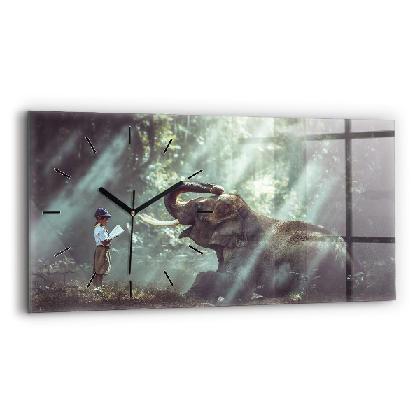 Glass wall clock rectangular A boy is reading a book