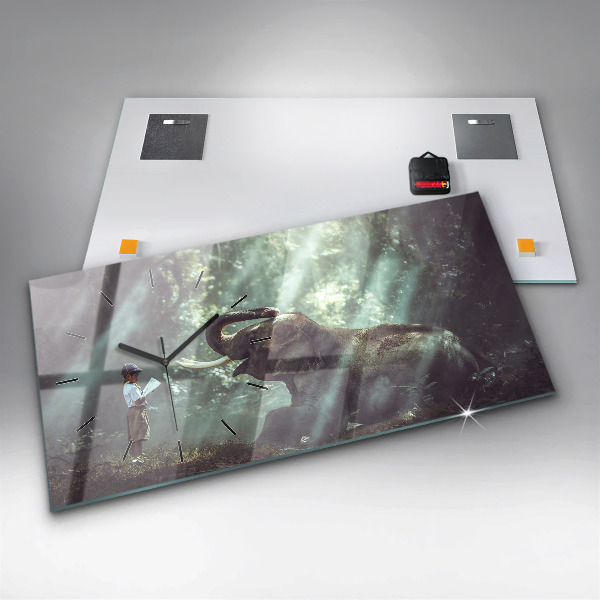 Glass wall clock rectangular A boy is reading a book