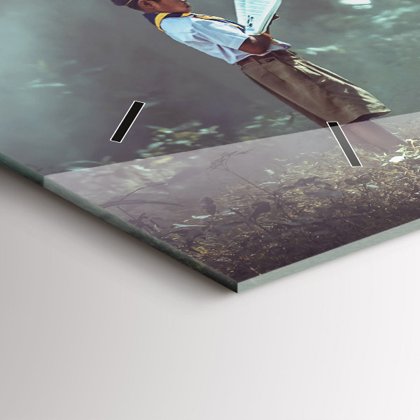 Glass wall clock rectangular A boy is reading a book