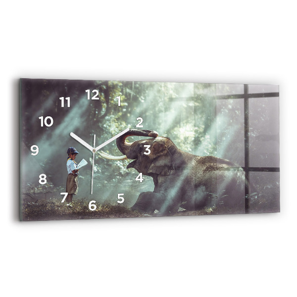Glass wall clock rectangular A boy is reading a book