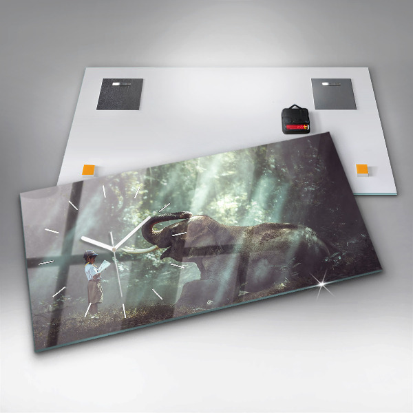 Glass wall clock rectangular A boy is reading a book