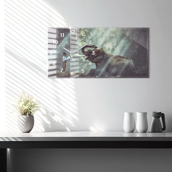 Glass wall clock rectangular A boy is reading a book