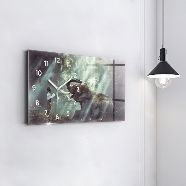 Glass wall clock rectangular A boy is reading a book
