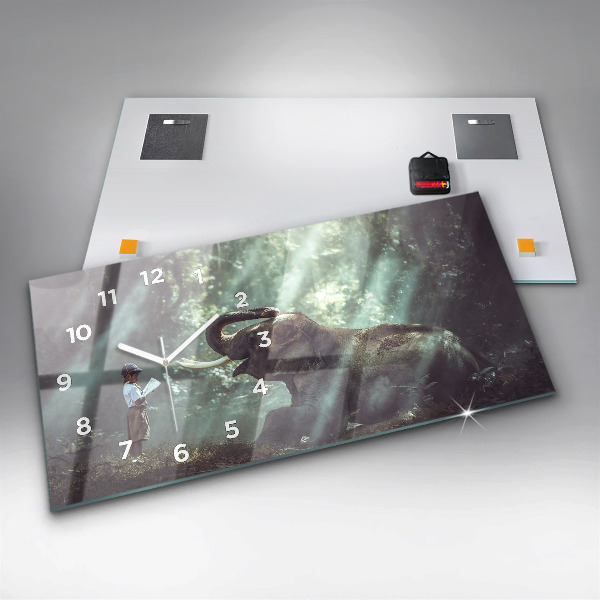 Glass wall clock rectangular A boy is reading a book