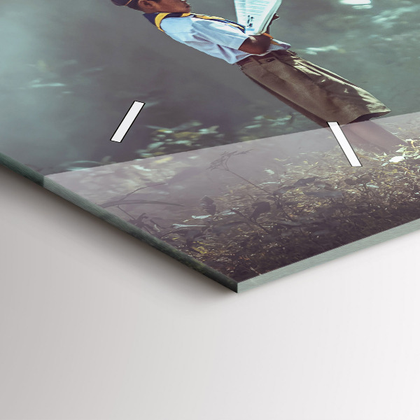 Glass wall clock rectangular A boy is reading a book