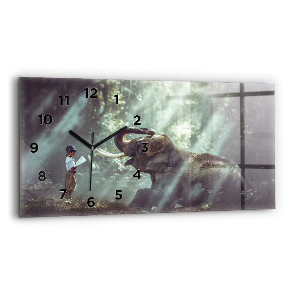 Glass wall clock rectangular A boy is reading a book