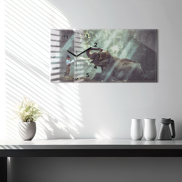Glass wall clock rectangular A boy is reading a book