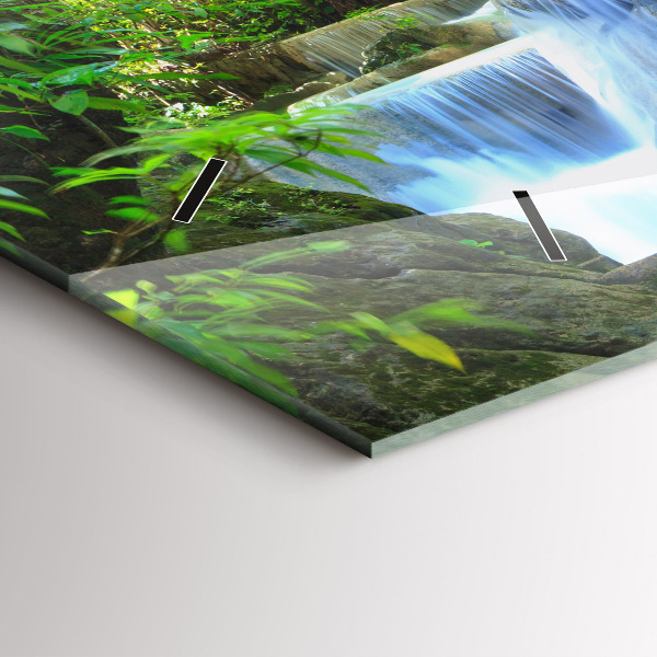 Glass wall clock rectangular Waterfall in the forest