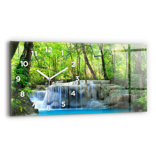 Glass wall clock rectangular Waterfall in the forest